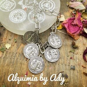 Silver Saint Benedict charms medals bracelet